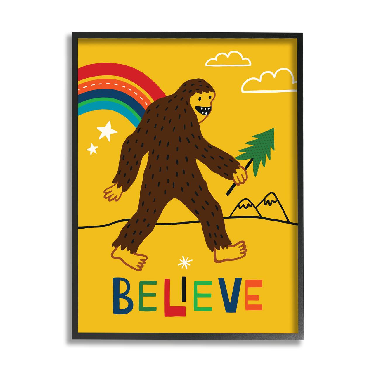 Stupell Industries Whimsical Believe Big Foot Wall Art in Black Frame